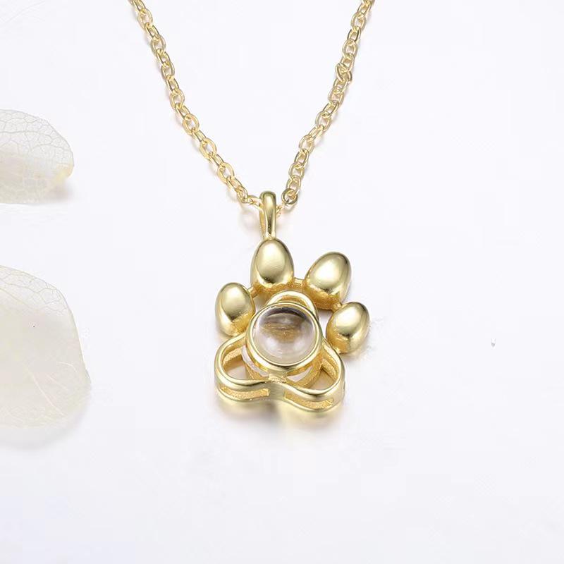 925 Titanium Steel Paw Print Dog Tag Necklace - Cute Collarbone Chain with Animal Markings Projection Pendant