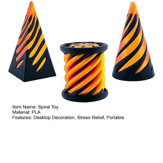 3Pcs 3D Printed Spiral Cone Figurine Impossible Passthrough Sculpture Vortex Thread Illusion Stress Relief Mini Spiral Pyramid Cylinder Fidget Toy