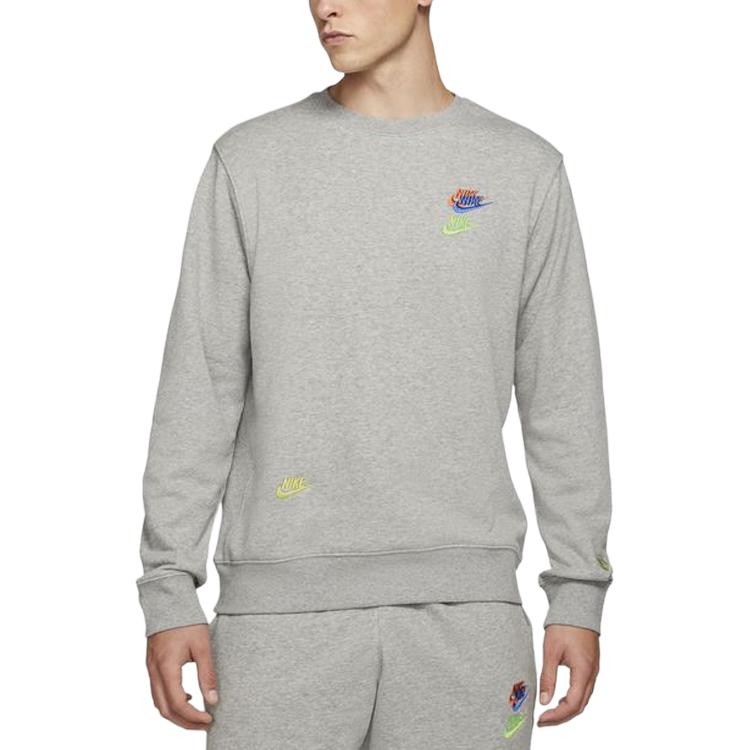 Nike Sweat-shirt ras du cou à logo contrasté pour homme Gris DJ6915-063