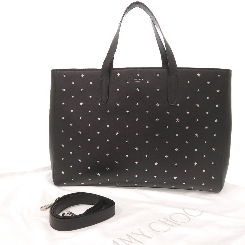 Used AUTHENTIC JIMMY CHOO 2WAY Star studs Tote Bag Black Leather