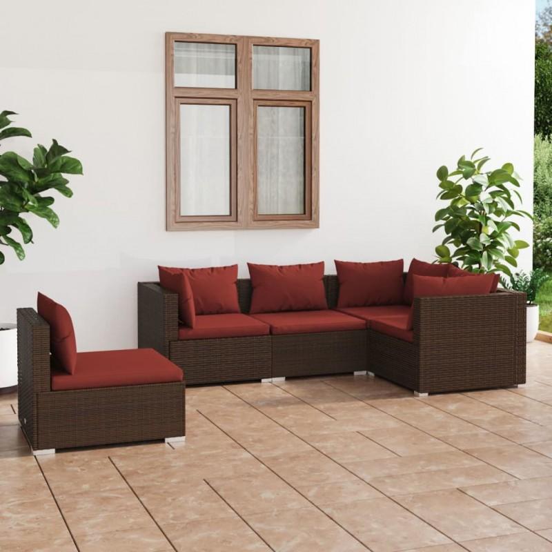 Day and Night - Day and Night 5-piece Garden Sofa Set and Brown Synthetic Rattan Cushions