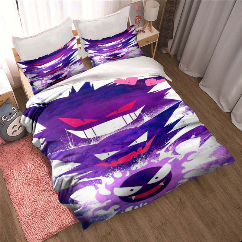 Gengar print bedding sets in various styles, 3-piece sets, extra-large pillowcases, adult bedspreads, bedroom bedding sets.