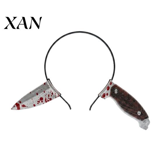 Zombie Headpiece Fake Knife Through Head Headband for Adult, PU Foam Horror Prop Headwear Prop, Funny Halloween Costume Accessory Party Cosplay