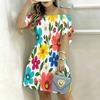 Women Plus Size Off Shoulder Short Sleeve Tie Cuff Floral Printed A Line Dress