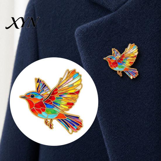 Brooch Pin with Safety Buckle, Enamel Painting Flying Bird Design Lapel Coat Decoration Pin, Zinc Alloy Metal Base Badge for Coats Shirts Backpacks