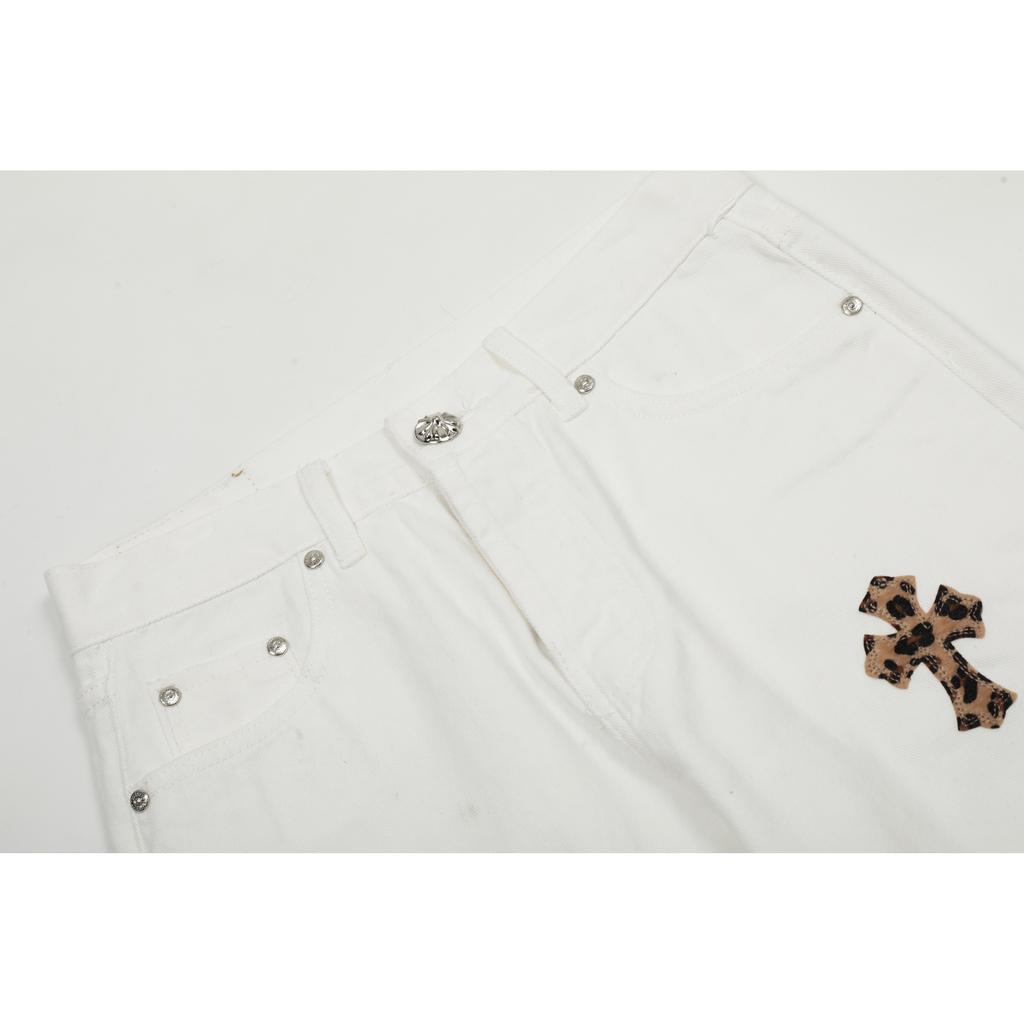 7707 CHROME HEARTS Pánské a dámské trendy džíny v americkém stylu s látkovými nášivkami, ležérní a módní high street kalhoty
