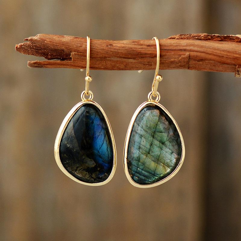 Elongated stone pendant earrings earrings earrings European and American natural stone popular accessories