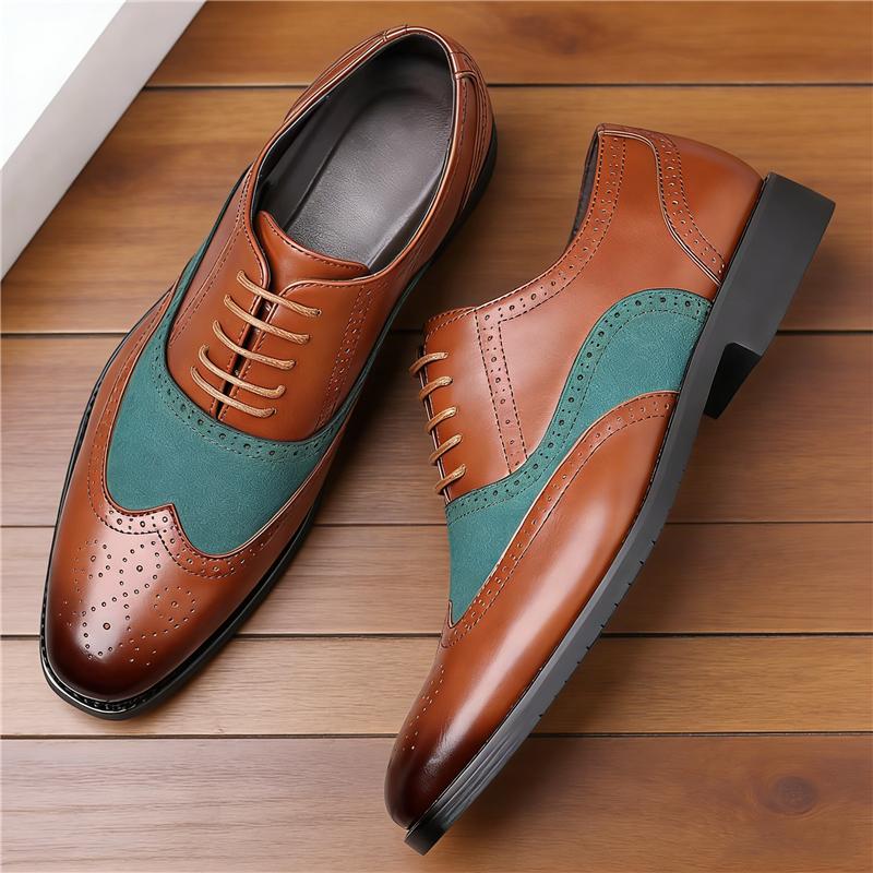Vintage Fashion New Pointed Mixed Color Lace Up Leather Oxford Shoes Brand Designer Formal Wedding Dress Homecoming Footwear