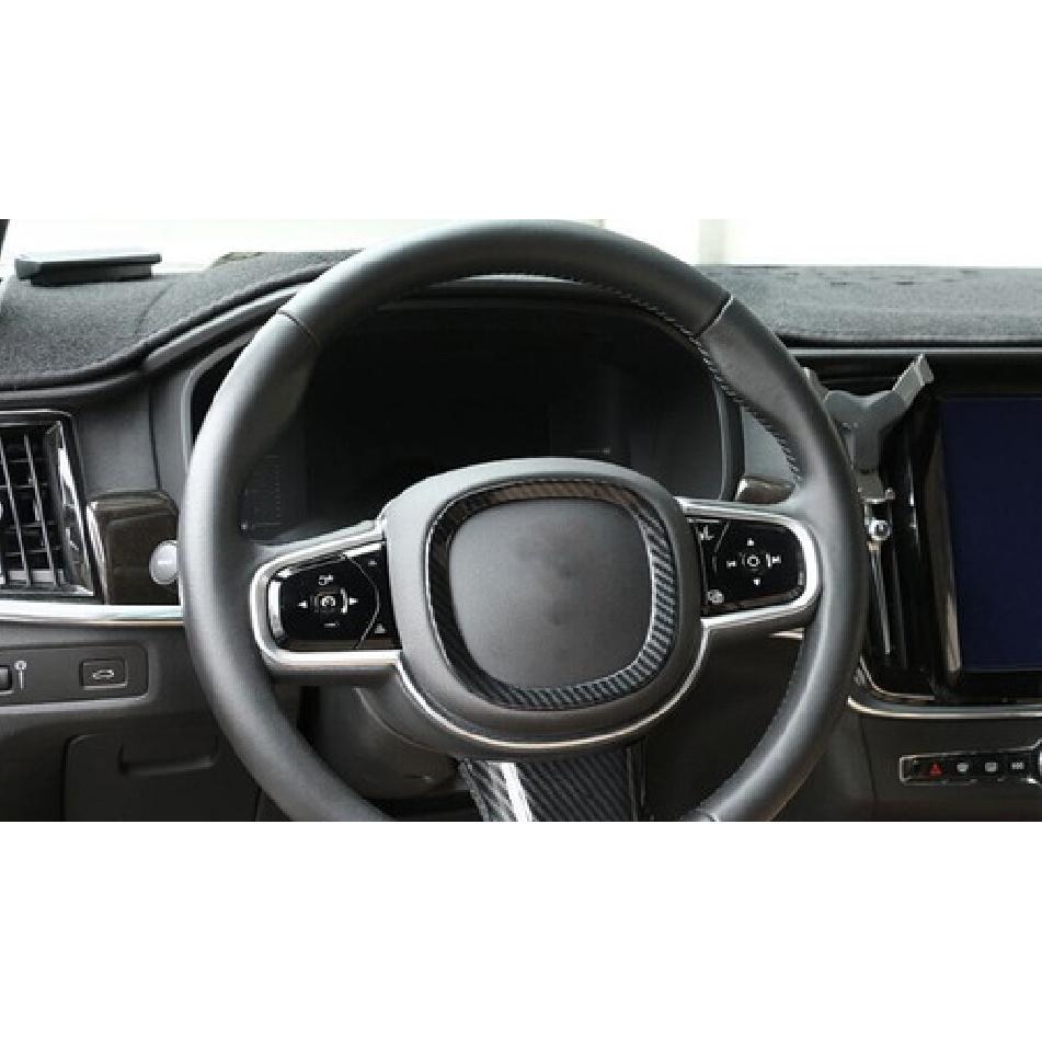 For Volvo XC90 2016- ABS Carbon Fiber Steering Wheel Cover Panel Trim 1PCS