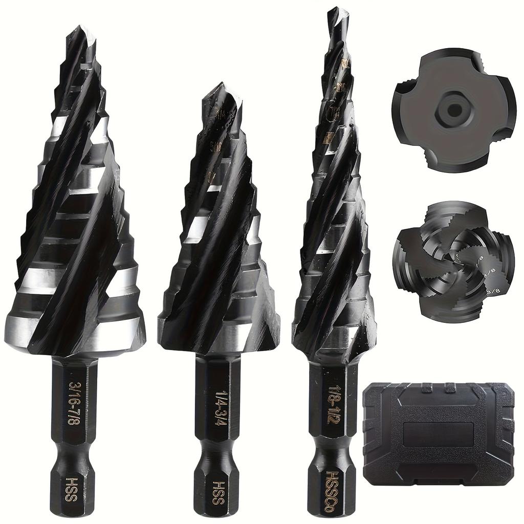 3PCS Spiral Step Drill Bit Set Metric Step Drill Bits High Speed Steel Step Drill Bit for Metal Plastic Wood Drilling Tool