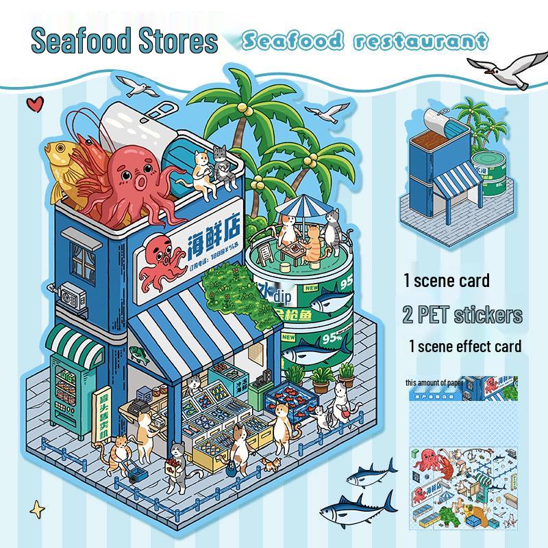 Blue 3D Stereo Art Landscaping Sticker - Large Miniature Scene for Journals & DIY