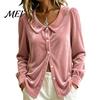 Autumn Shirt Fall Winter Women Velvet Shirt, Regular Fit Button Down Long Sleeve Office Work Top Top, Soft Solid Color Lapel Collar Blouse for