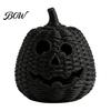 Halloween Pumpkin Figurine Faux Rattan Figurine, Black Resin Statue with Witch Unique Matte Hat, Rustic Wicker Tabletop Ornament for Party Home