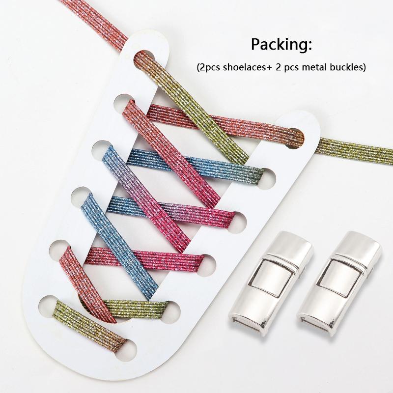 Rainbow Elastic Shoelaces Sneakers Press Lock Shoe Laces Without Ties Kids Adult Flats No Tie Laces Glitter Shoes Accessories