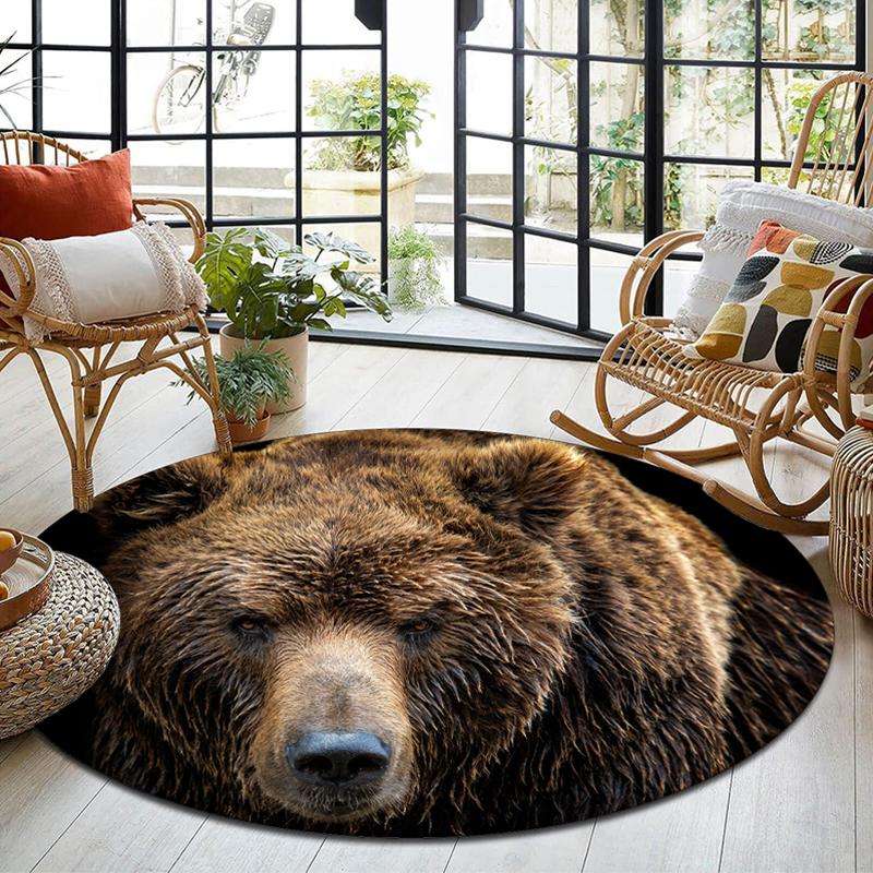 1Pc Bear Circular Print Rug - Home Decoration Carpet For Living Room Bedroom Flooring Computer Chair Area Rug