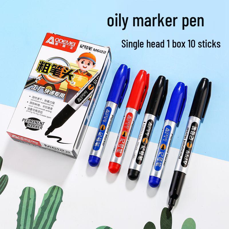 10-Pack Refillable Oil-Based Thick Tip Marker Pens: Black, Blue, Red