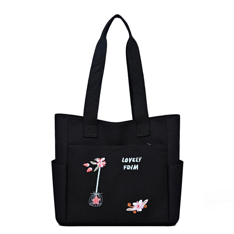 

2025 New Arrival Women s Bag Nylon Oxford Cloth Embroider Printed Bag Large Capacity Commuter Shoulder Bag Minimalist Handbags Black