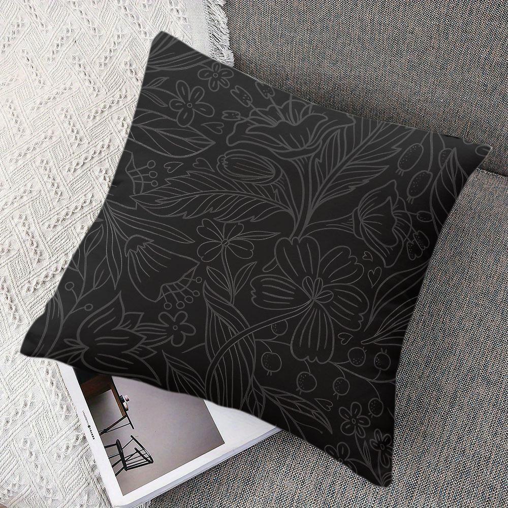 Black Floral Line Square Jacquard Pillow Cover for Sofa Office Waist Cushion Cover Home Decorative Pillowcase