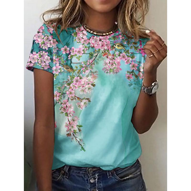 Women's Black Purple Butterfly Print Short Sleeve T-Shirt Casual Graphic Top