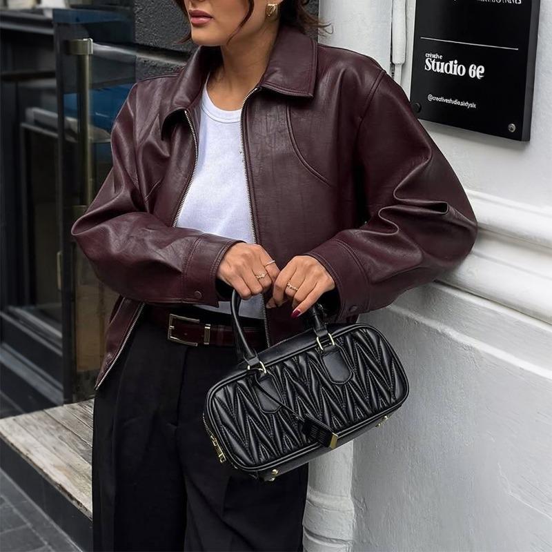 Casual Style Long-sleeved Leather Jacket for Women 2025 Autumn and Winter