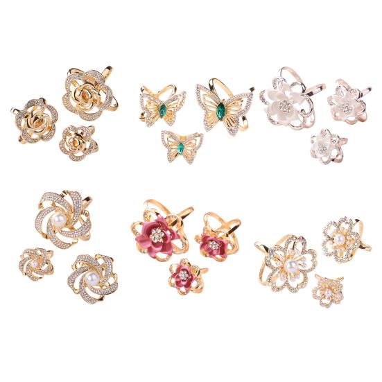 3Pcs/Set Flower Scarf Ring Elegant Silk Scarf Rings Rhinestone Scarf Clip Rings for Women Neckerchiefs Shawls