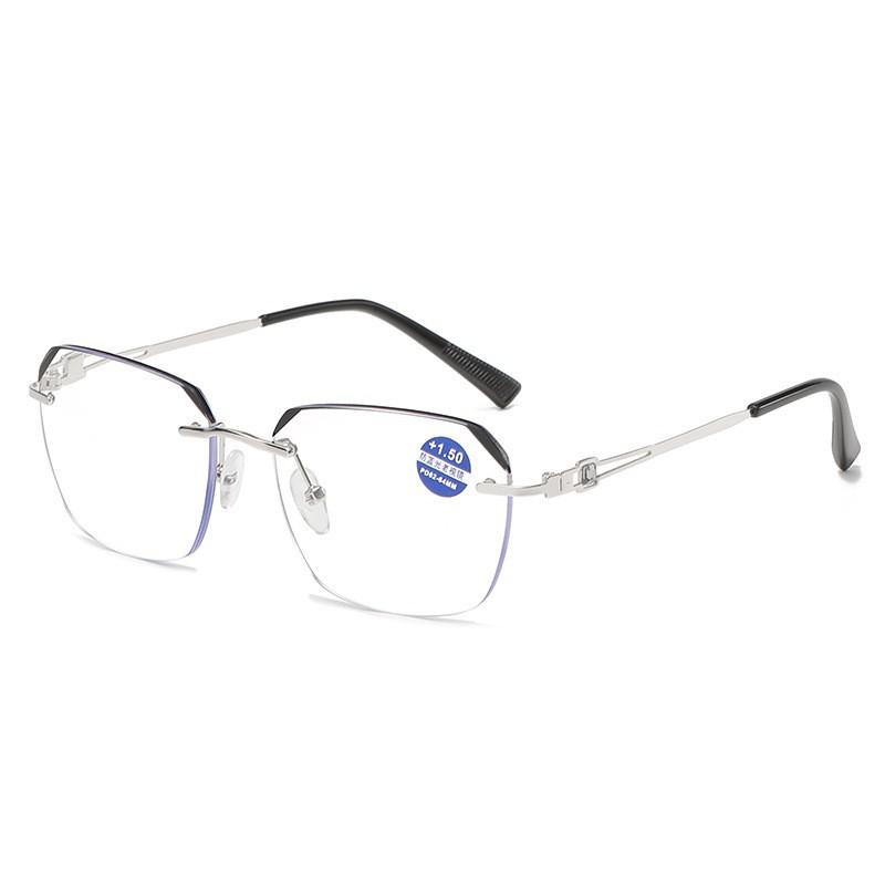 Fashion metal frame reading glasses anti-blue light elderly high definition reading glasses new frameless trimmed reading glasses