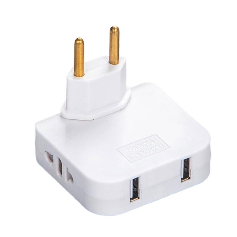 4.8mm EU Rotatable Power Socket Expander with 2 Plugs and 2 USB Charging Port for Travel Charging