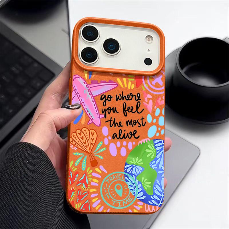 For iPhone 17 Pro Max Case Luxury Cartoon Fire Balloon Pattern Leather Texture Silicone Cover For iPhone 16 Pro Max 15 14 13 12 11 16E Air