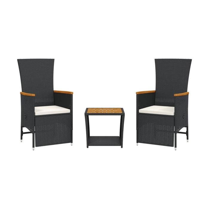 VidaXL Ensemble à Manger de Jardin avec Coussins 3 pcs, Table de Terrasse, Meubles de Patio, Mobilier d'Extérieur, Noir 3277541