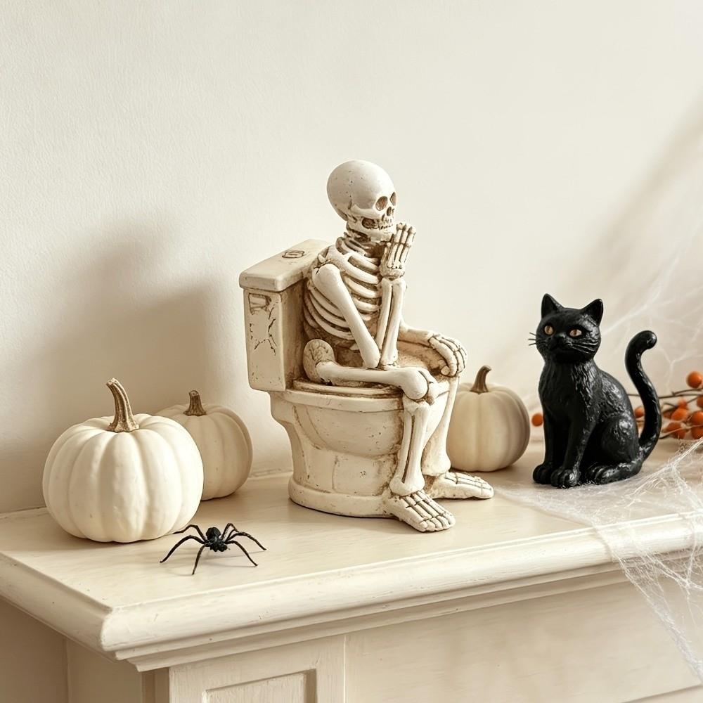Vintage Halloween Skeleton Statue Resin Mini Toilet Skeleton Sculpture Desktop Decor