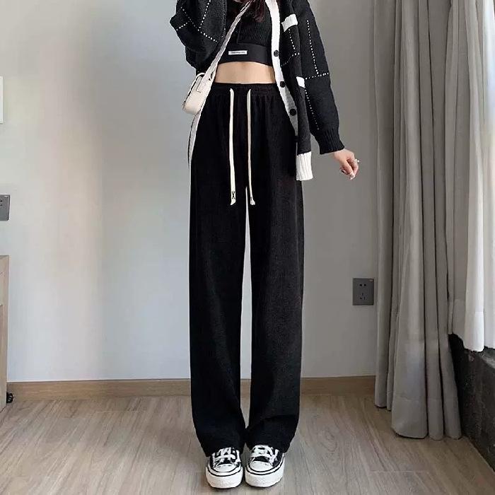 

[European cotton lint composite] velvet wide-leg pants women s autumn and winter thin straight tube thickened drape casual sweatpants S