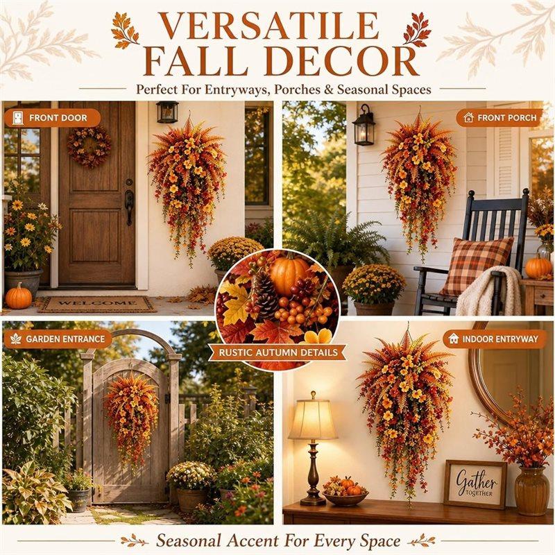 ABKP-Künstlicher Herbsternte-Hängekorb UV-beständig Wasserdicht Unechte Herbstblumen, Für Türen, Veranden, Kaminsimse, Garten & Hochzeiten