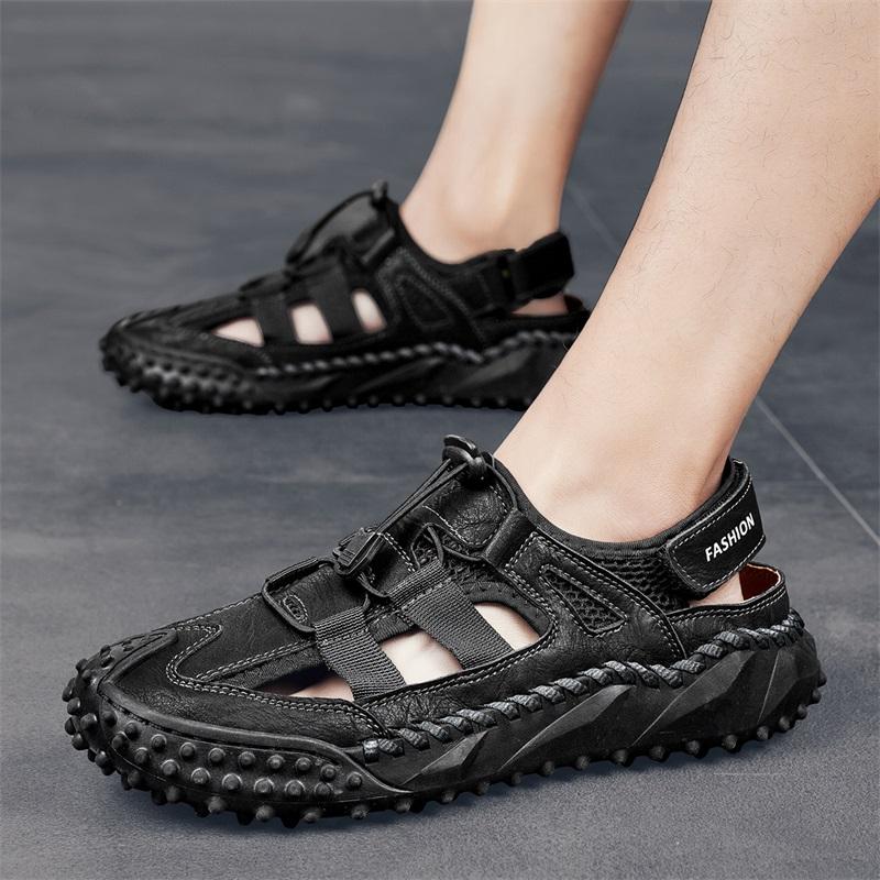 Breathable Soft Mesh Sandals Hand-stitching Men's Beach Flats New Male Sandals Summer Outdoor Leisure Hollow Out Shoes