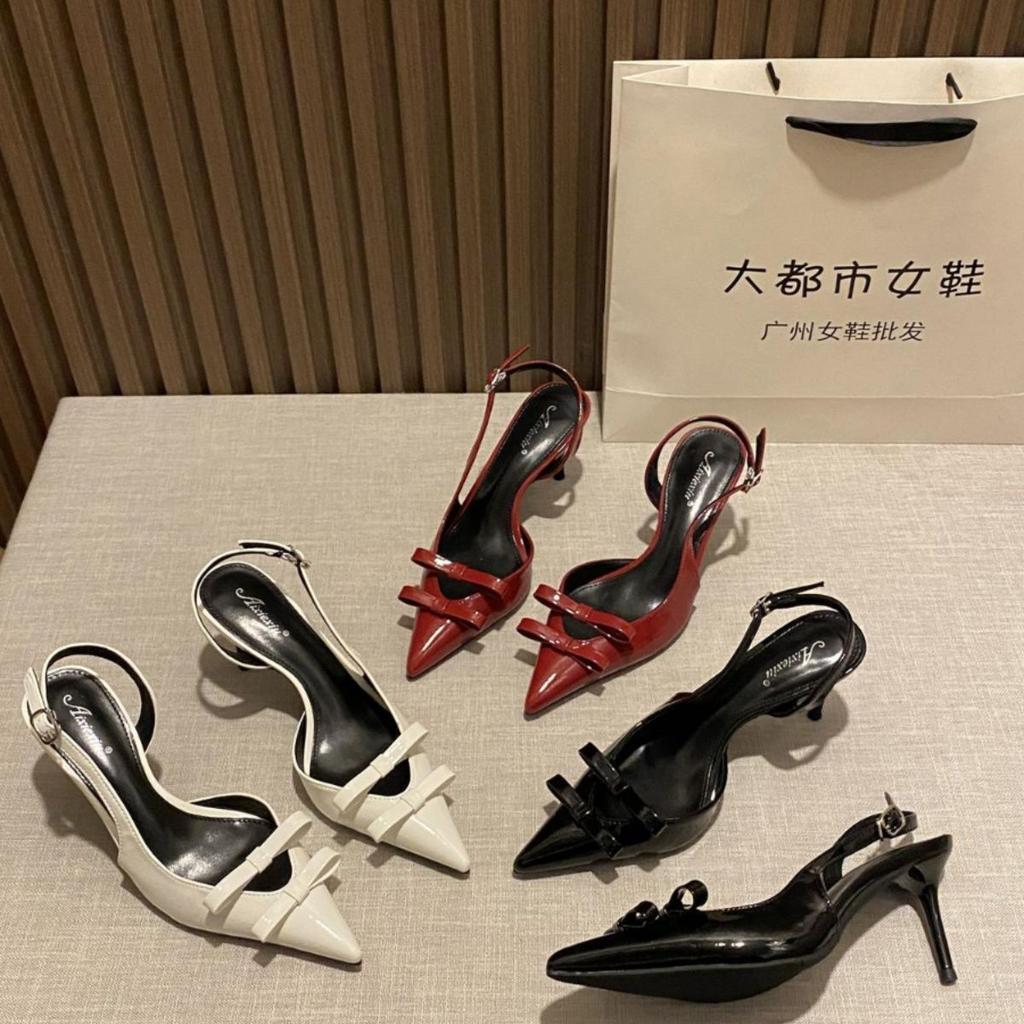 2025 Early Spring New Products Hollow Shallow Mouth Women's Shoes Bow Decoration Pointed High Heels Temperament Thin Heel Sandals Women