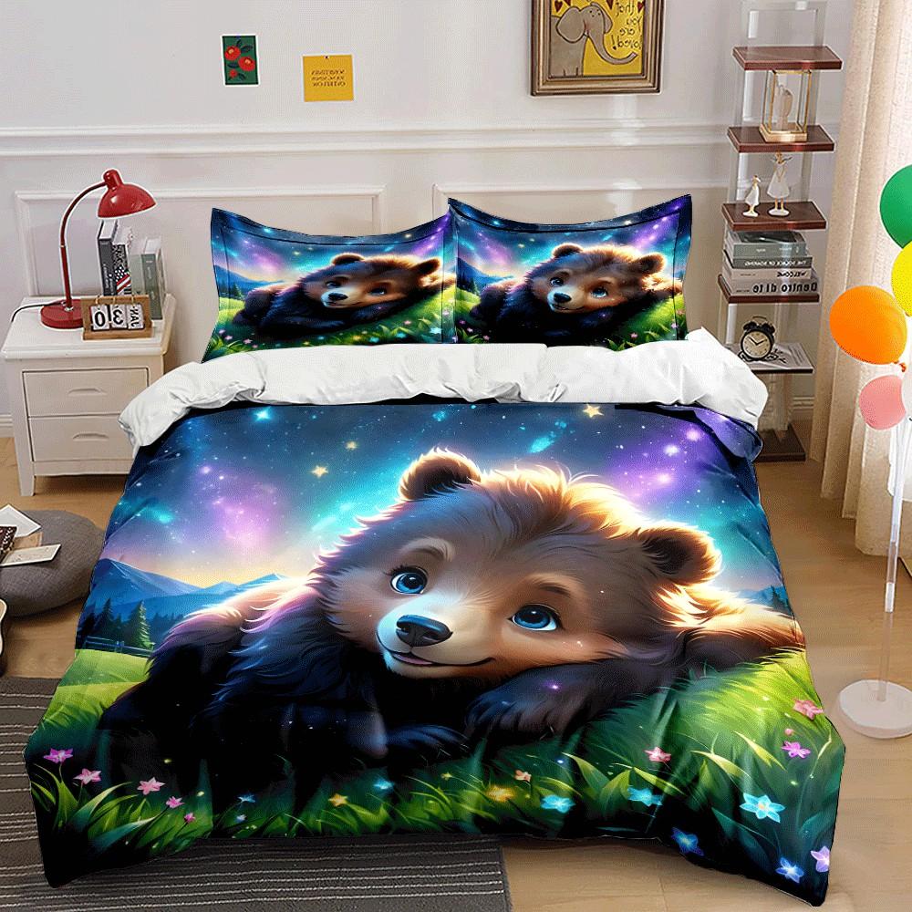 Cozy Bear-Themed Nighttime Set Exquisite Three-Piece Bedding Set Gift For Kids And Adults