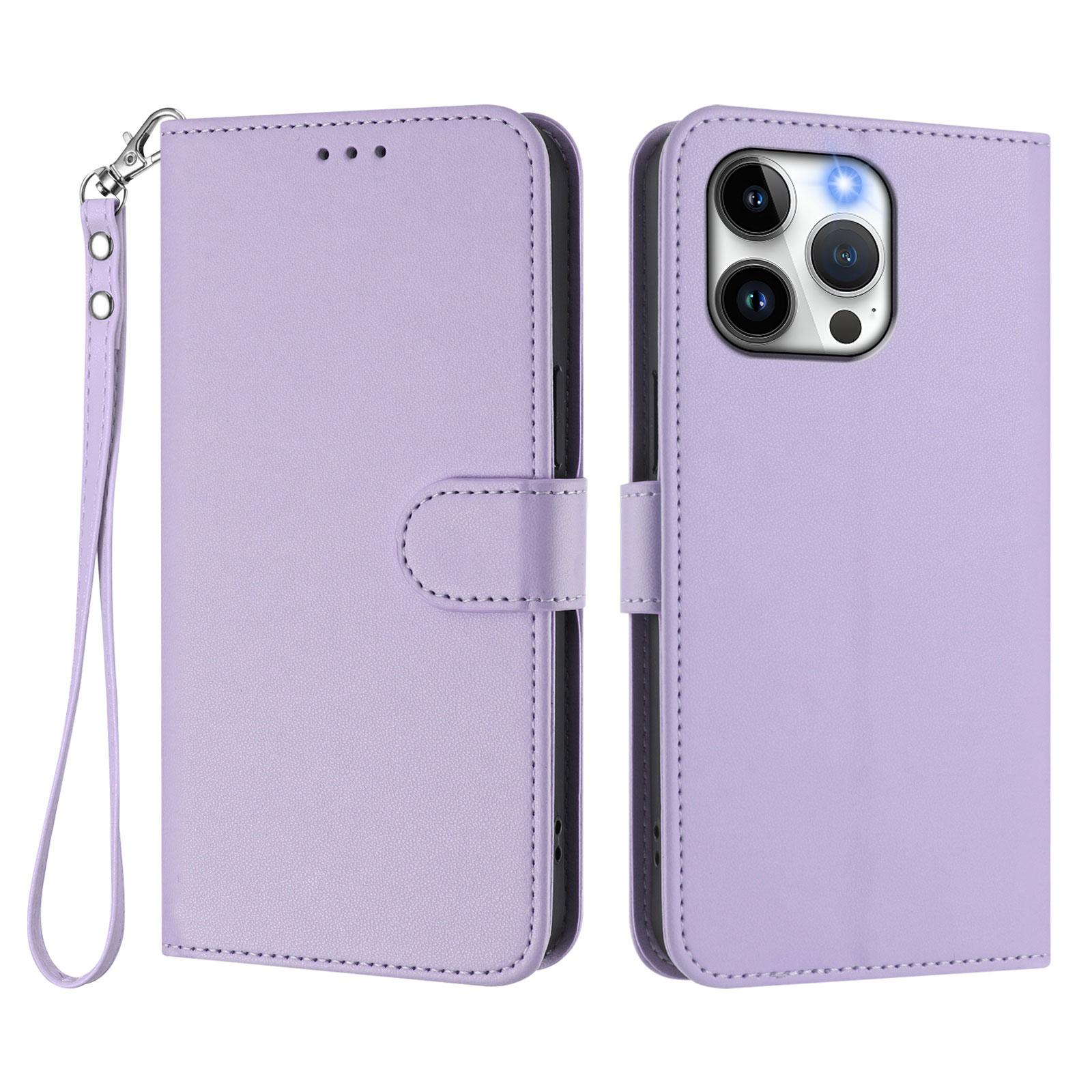 

For iPhone 15 Pro Max Leather Case Wallet Stand Phone Cover with Wrist Strap H