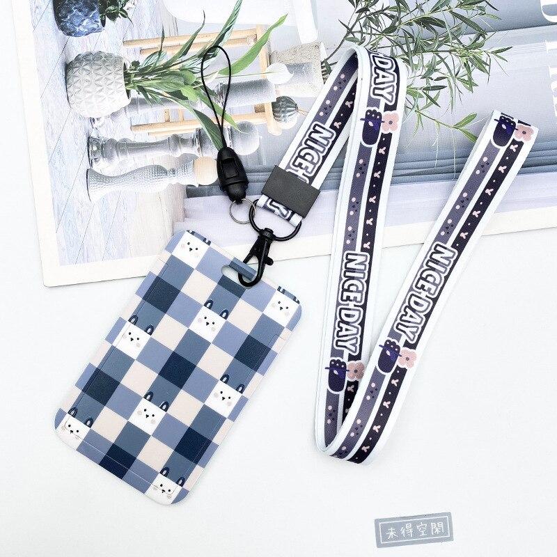 Estuche deslizante de dibujos animados Kawaii, etiqueta de identificación, funda para permiso de trabajo, funda con estampado de oso y conejo, soporte para tarjeta con nombre de permiso de trabajo