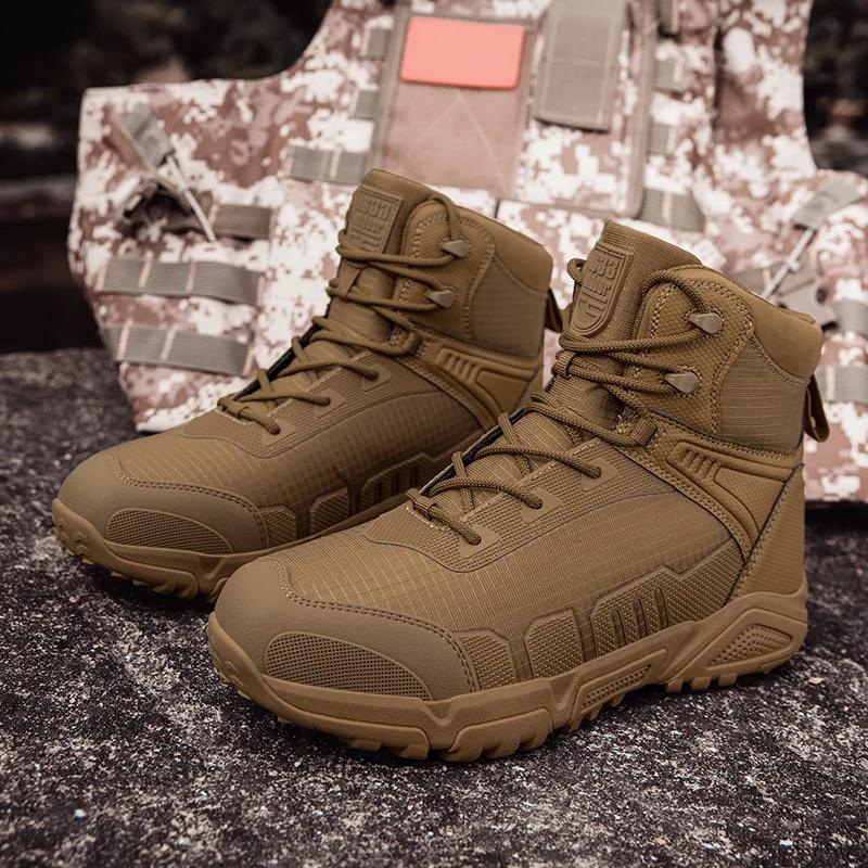 Breathable Desert Hiking Boots Men's High Tops Outdoor Hiking Shoes Lightweight Men's Boots Anti- Non-slip Thick Soles