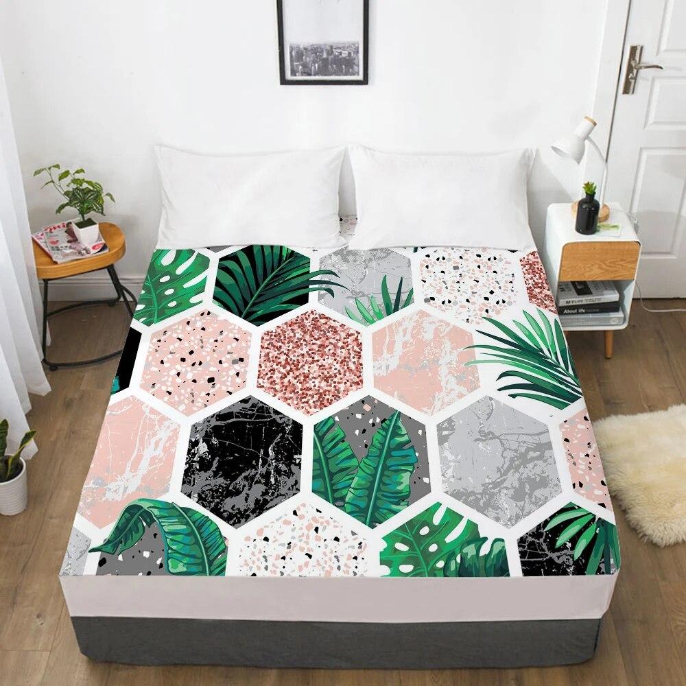 Mattress Cover Fitted Sheet With Elastic Band Bed Sheets Bedding Linens Queen King Size Bedsheet 160X200CM Nordic Marble Pink