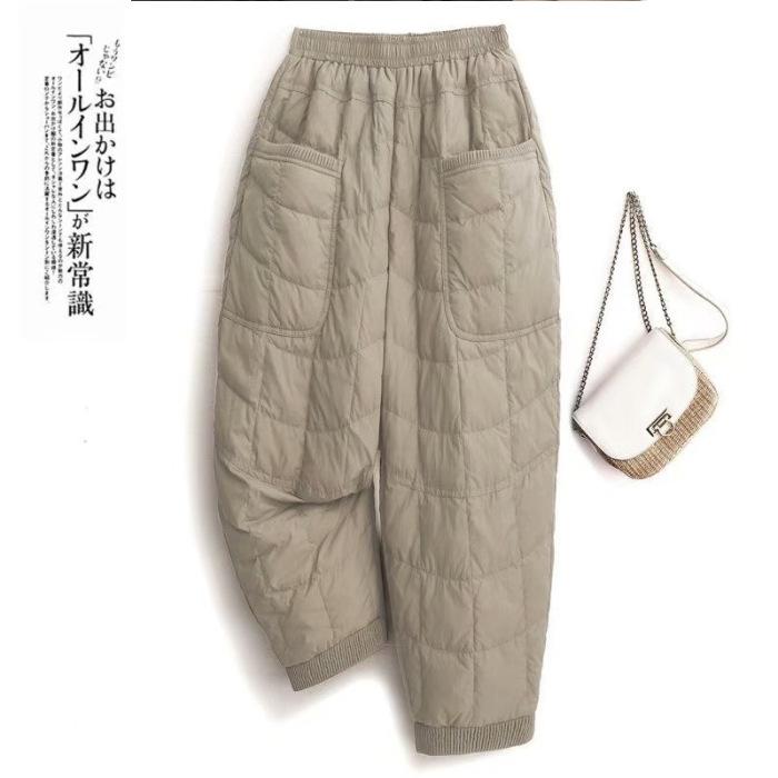 Women s High Rise Harem Pants Medium Thickness Diamond Quilted Jogger Trousers Non Elastic Polyester Lightweight Winter Thermal Pants M