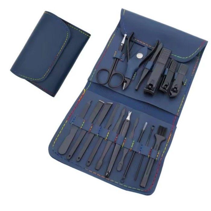 Kit trousse de manucure pédicure 16 pièces - voyage toilette maquillage nail art bleu