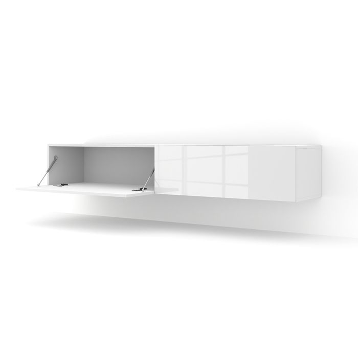 Meuble TV suspendu BINGO 180 cm blanc mat / blanc brillant