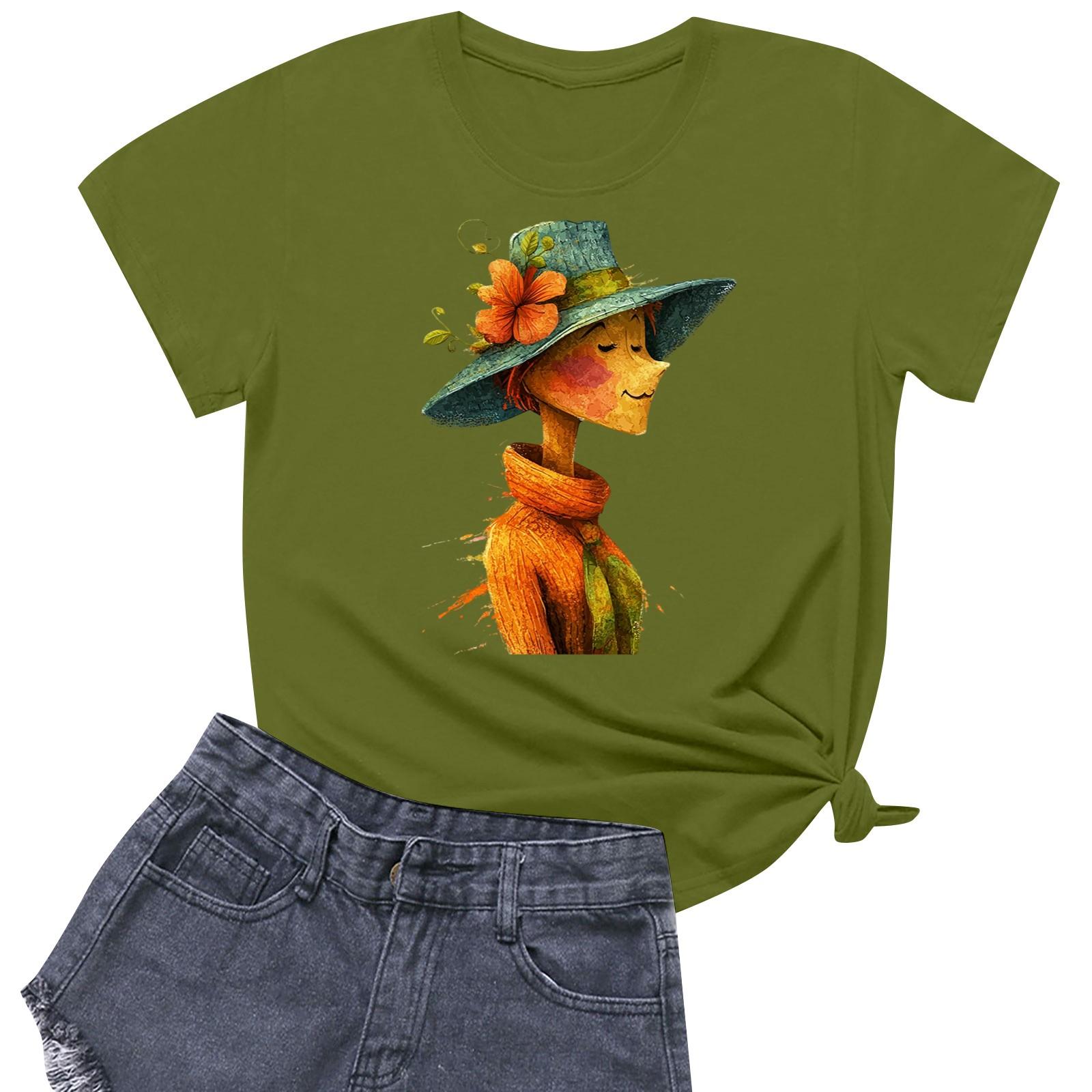 

Женская повседневная футболка с круглым вырезом и короткими рукавами с принтом XL