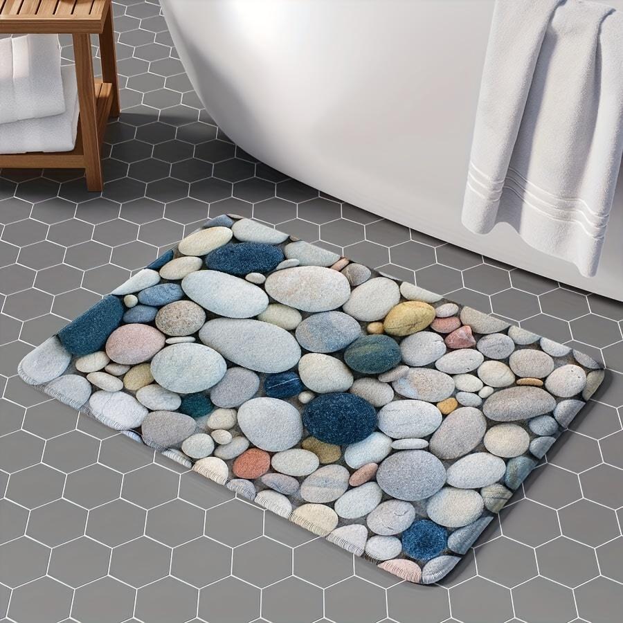 Vivid Pebble Pattern Easter Soft Kitchen Rug Anti-Fatigue Kitchen Rug Waterproof Non-Slip Rugs Set Runner Rug Bedside Rug Absorbent Carpet For Kitchen