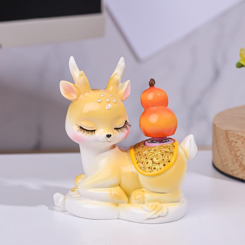 Deer and Wanxi's "All the Way Blooming" Deer Figurine, Exquisite Resin Figurine, Desktop Decoration, Workstation Car Figurine