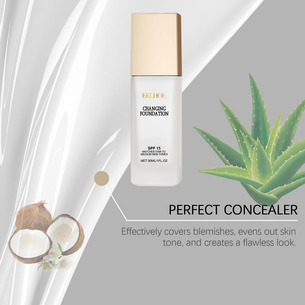 EELHOE Colour Changing Foundation Spf 15 Waterproof Matte High Coverage Makeup Base Deep Hydration Face Covering Foundation 30ml