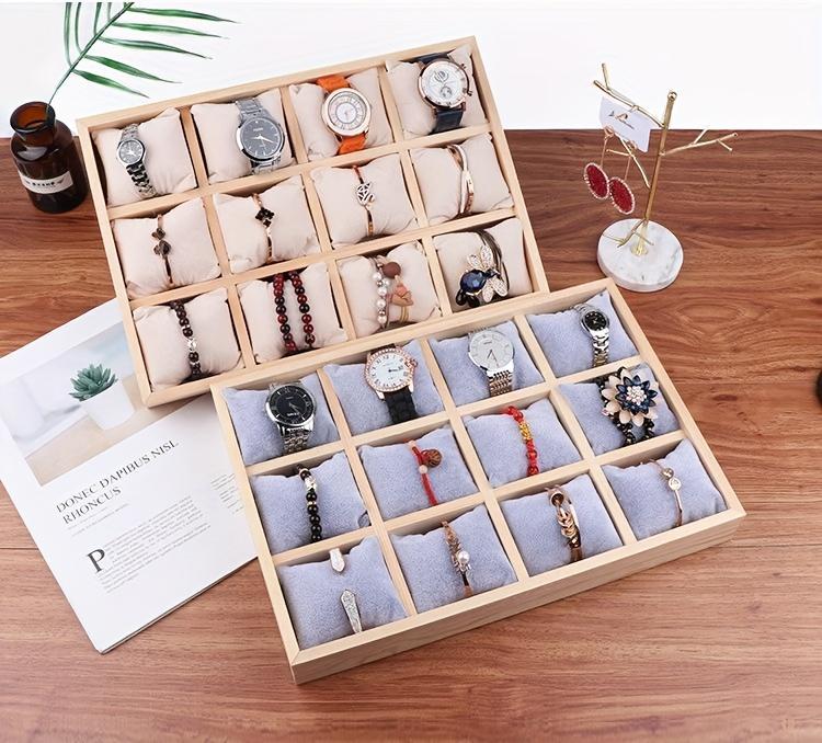 1pc 12-Slot Wood Watch & Jewelry Organizer, Velvet-Lined Storage Box for Bracelets/Watches, Gift for Christmas/Valentine's Day