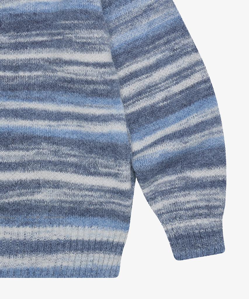 Golden Sunshine Wool Stripe Knit Hood Zip-Up_Blue