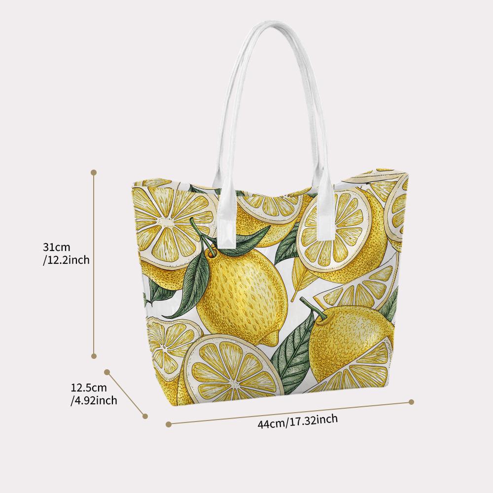 Lemon Print Tote Bag Stylish Large Capacity Handbag for Daily Outdoor Shopping