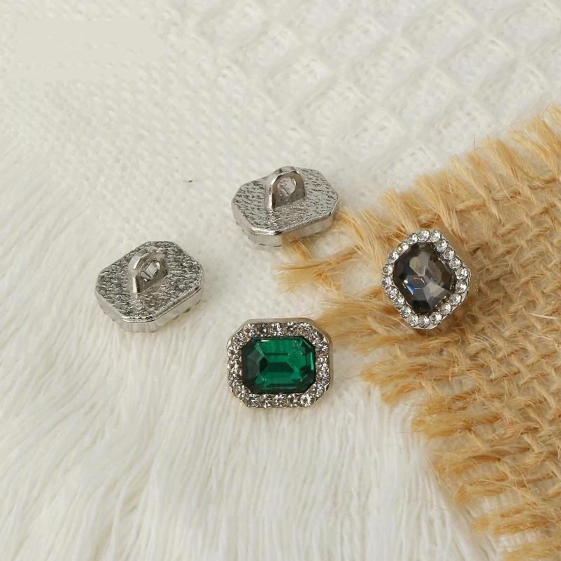 2Pcs Square Diamond Buttons Alloy Coloured  Hand-Sewn Buttons Spot Wholesale Diy Coat High-Grade Button Decorat